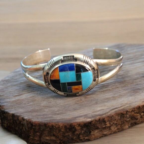 Carolyn Pollack Vintage Relios Sterling Silver Cuff with Multi inlaid Gemstones
